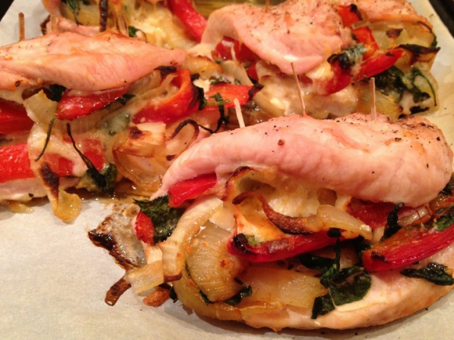 Pepper, Onion & Spinach Stuffed Chicken